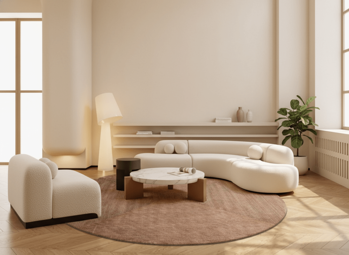 Japandi Style Handcrafted Round Rug