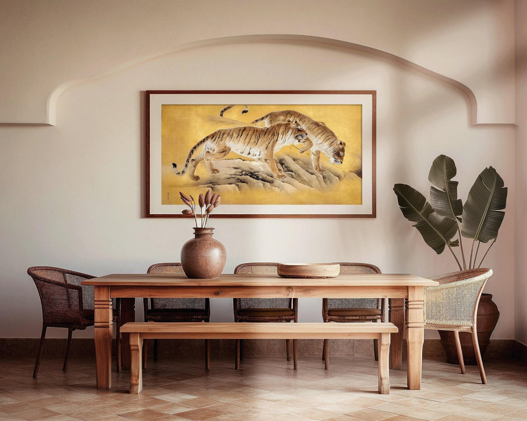 Estampe d'art représentant un tigre japonais : panoramique asiatique vintage giclée
