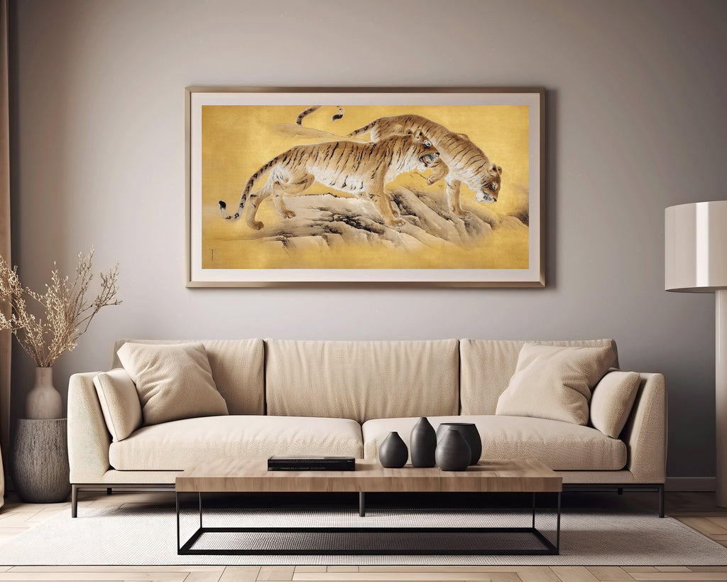 Estampe d'art représentant un tigre japonais : panoramique asiatique vintage giclée