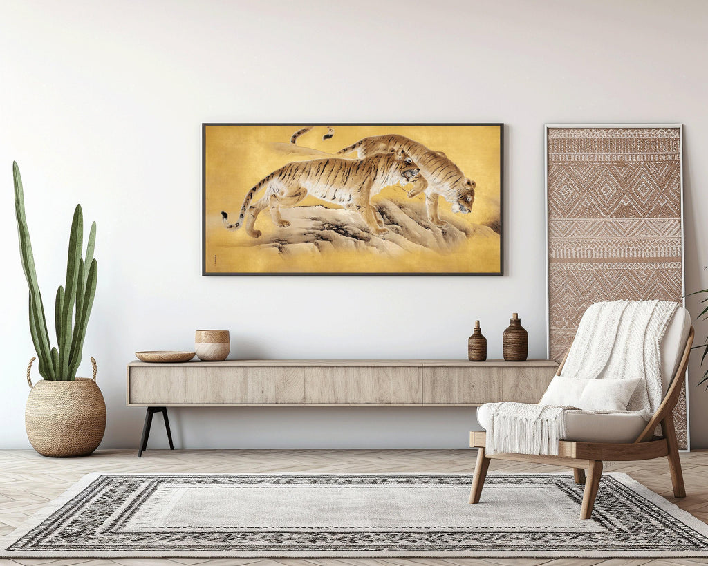 Estampe d'art représentant un tigre japonais : panoramique asiatique vintage giclée