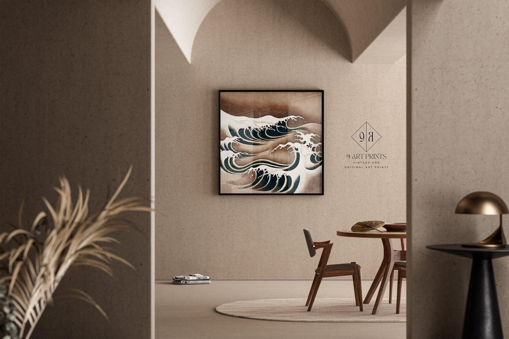 Estampe artistique « Vagues japonaises » : Impression giclée vintage « Océan tourbillonnant » (1x1)