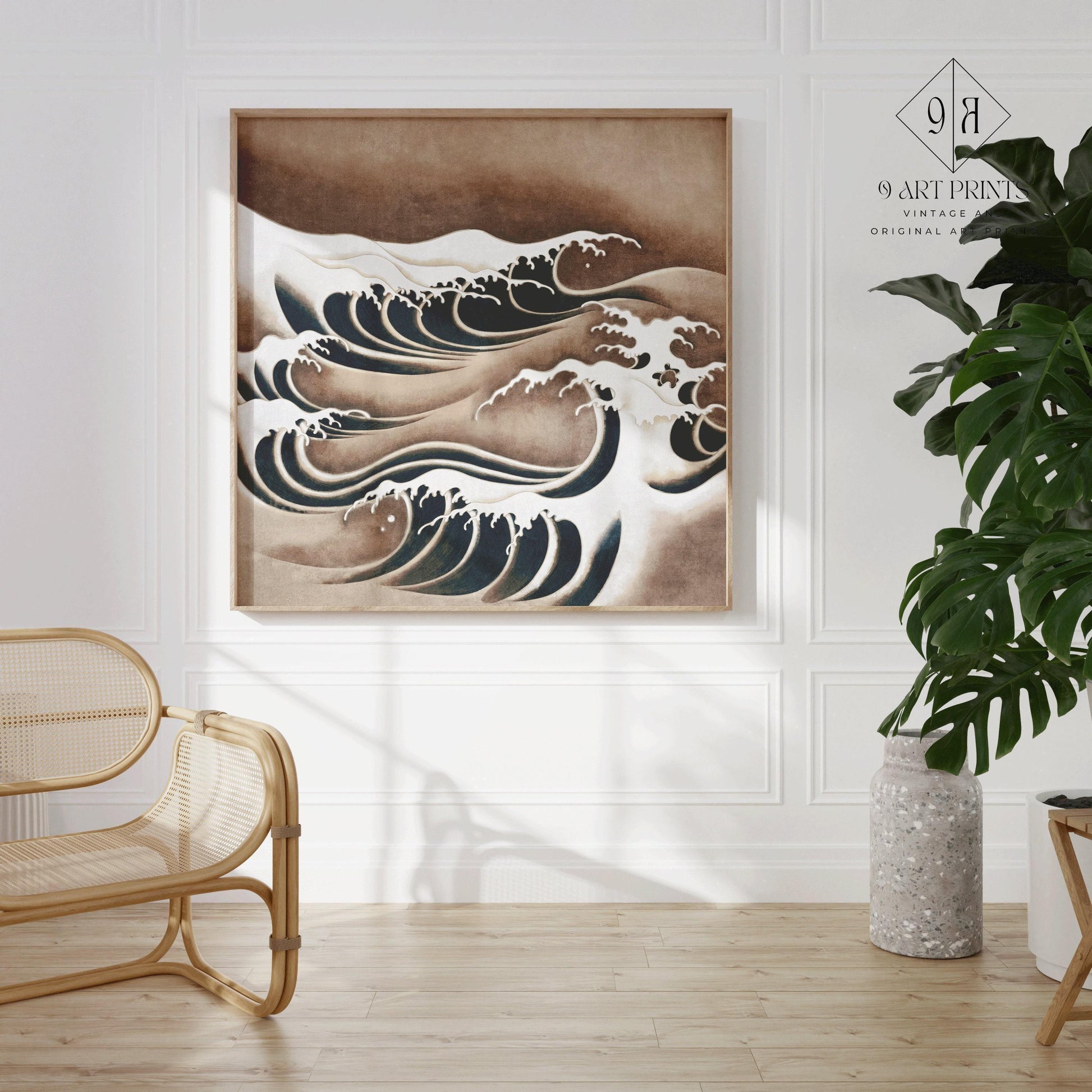 Estampe artistique « Vagues japonaises » : Impression giclée vintage « Océan tourbillonnant » (1x1)