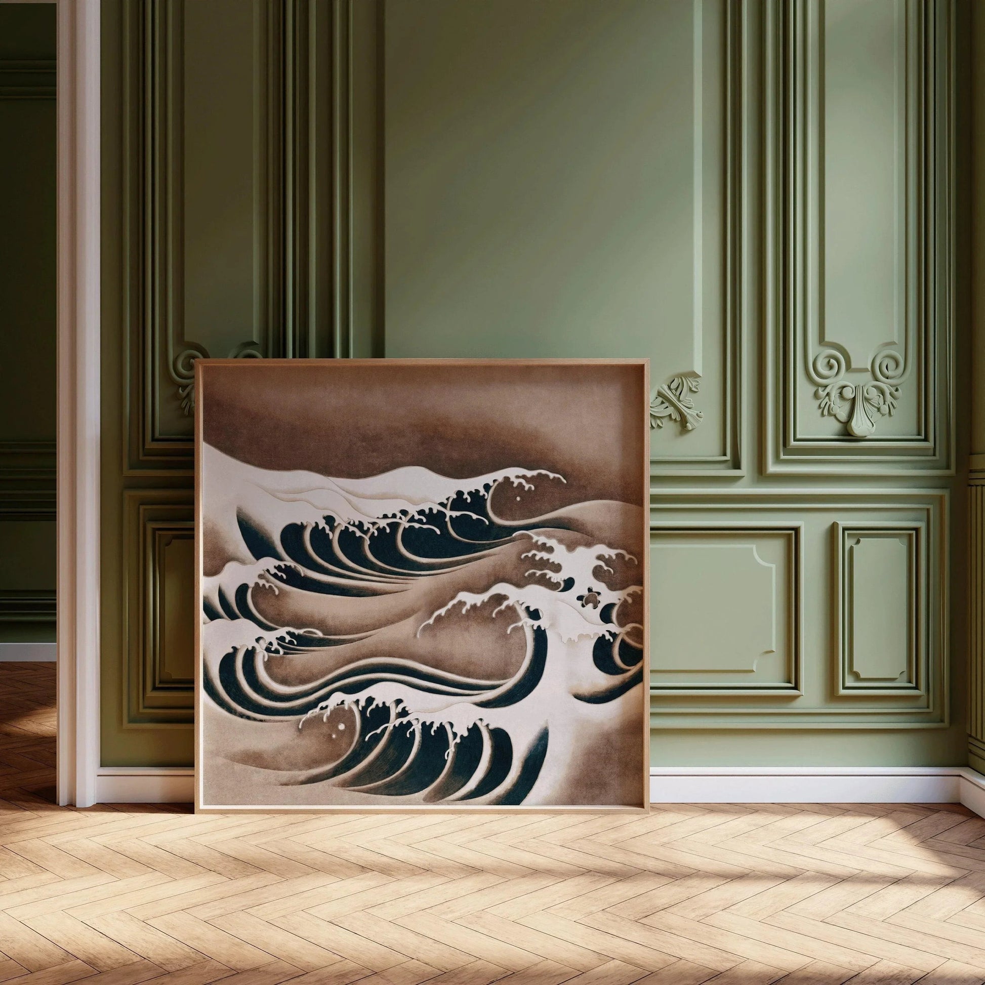 Estampe artistique « Vagues japonaises » : Impression giclée vintage « Océan tourbillonnant » (1x1)