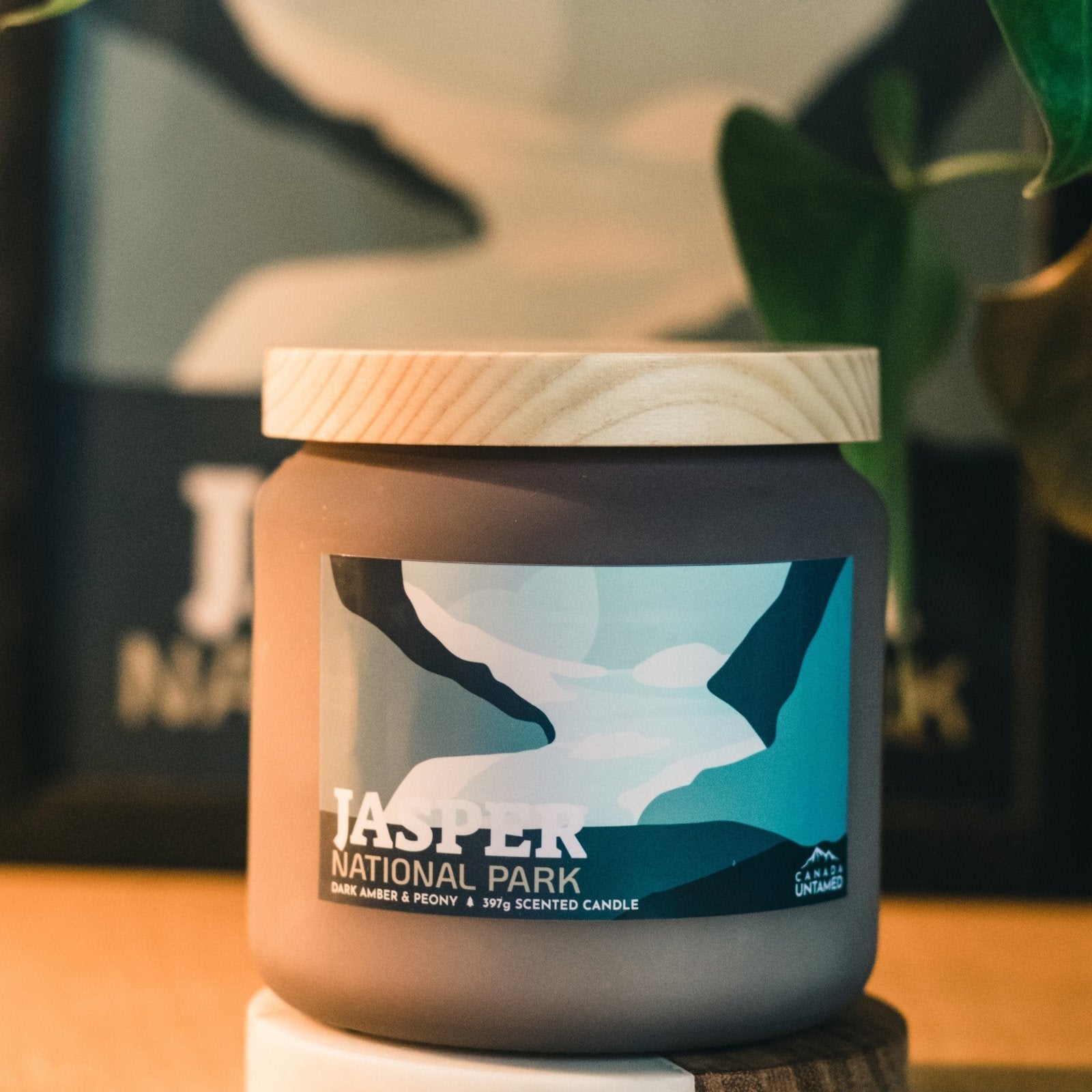 Bougie parfumée « Ambre noir et pivoine » du parc national Jasper