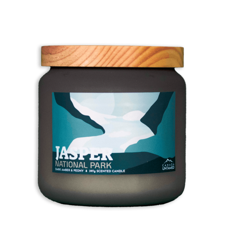 Bougie parfumée « Ambre noir et pivoine » du parc national Jasper