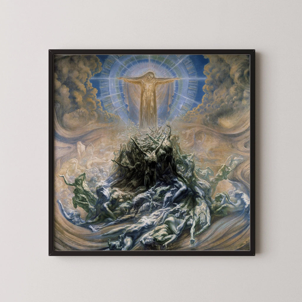 Jean Delville « Mon de Dieu » Giclee Art Print : Symbolisme ésotérique, monochrome beige