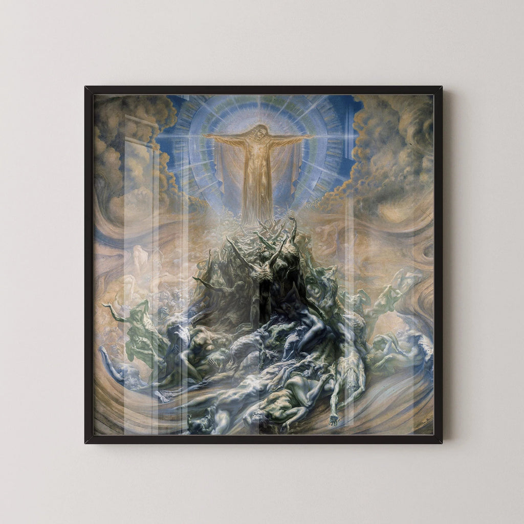 Jean Delville « Mon de Dieu » Giclee Art Print : Symbolisme ésotérique, monochrome beige