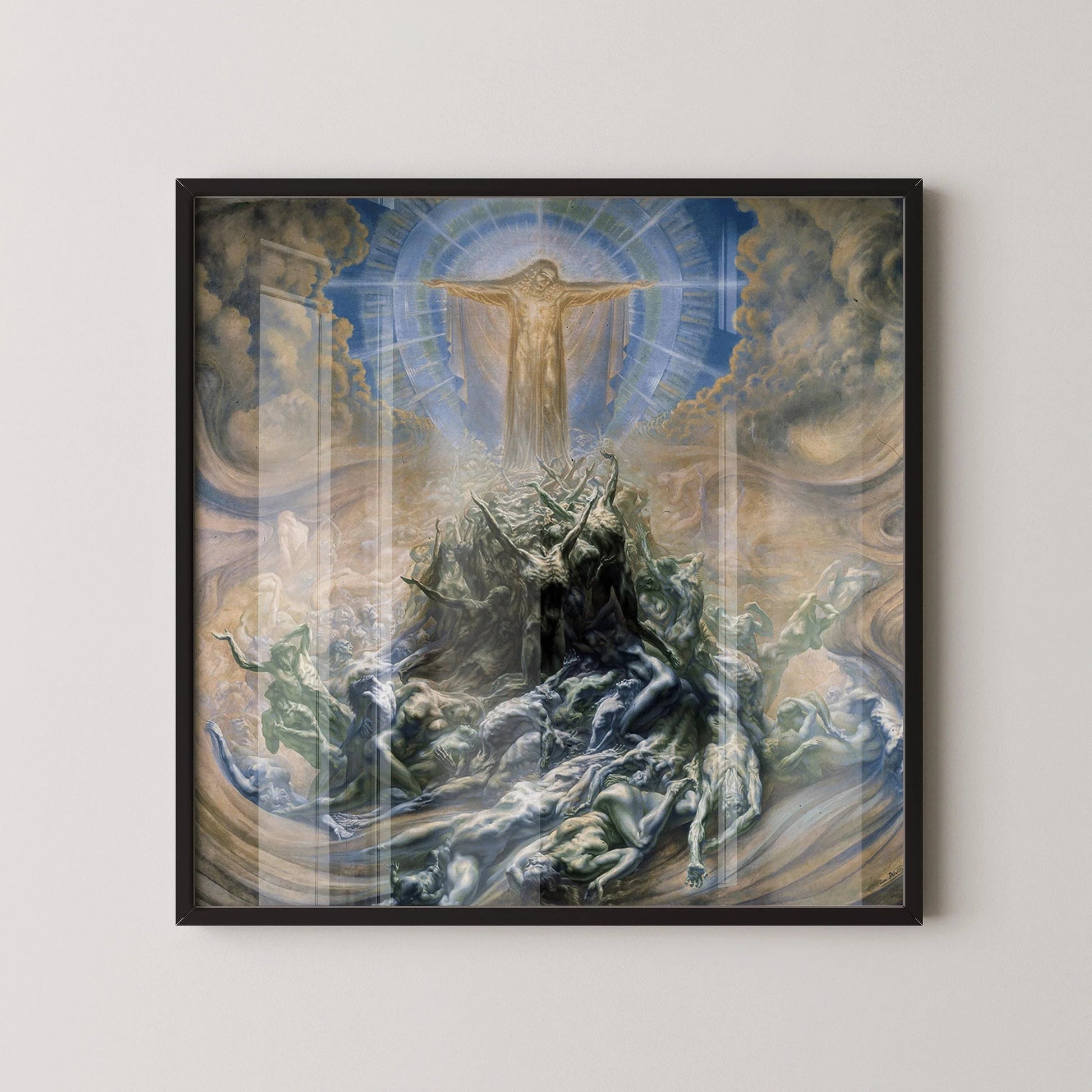 Jean Delville « Mon de Dieu » Giclee Art Print : Symbolisme ésotérique, monochrome beige