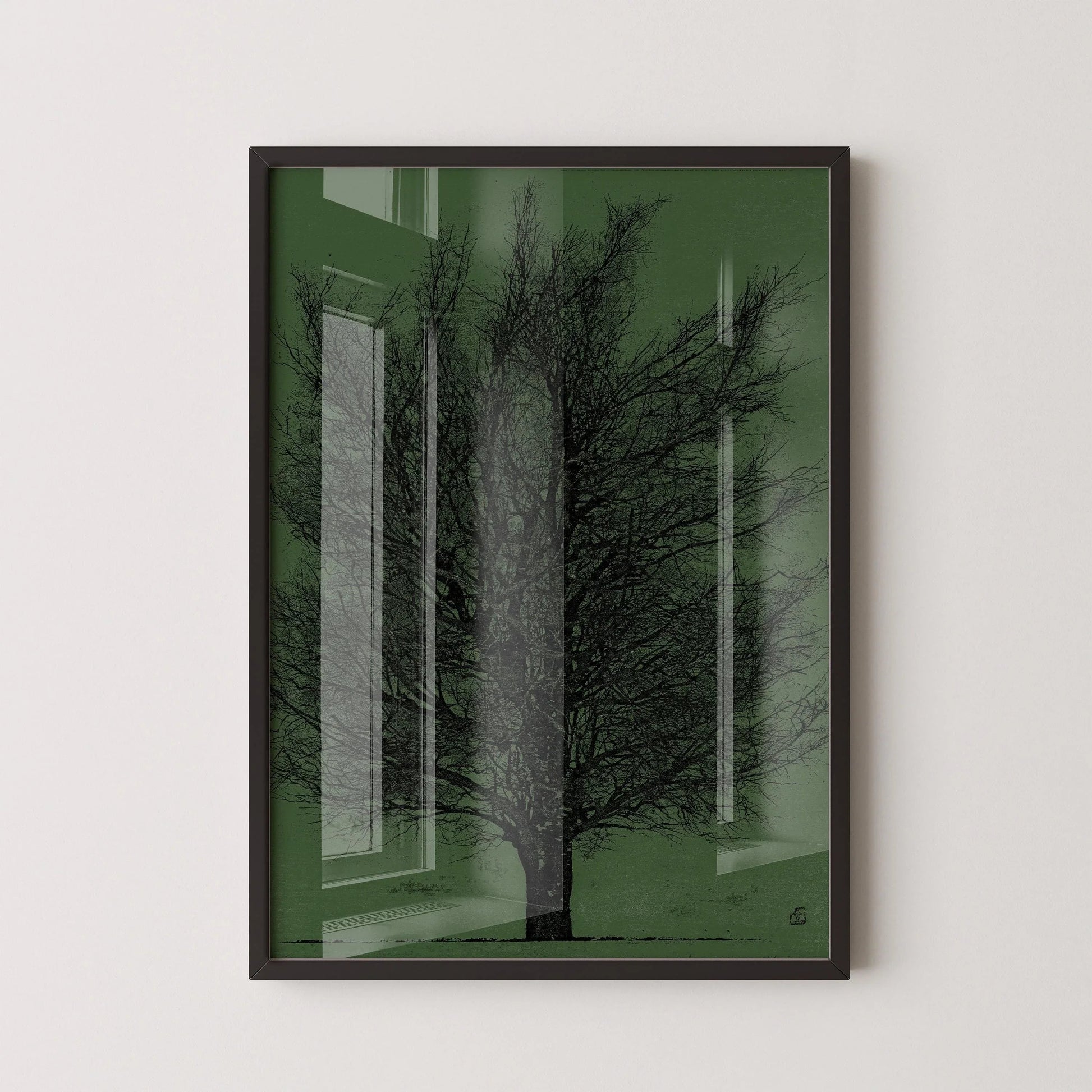 Joichi Hoshi Tree Art Print: Vintage Japanese Woodblock, Green & Black