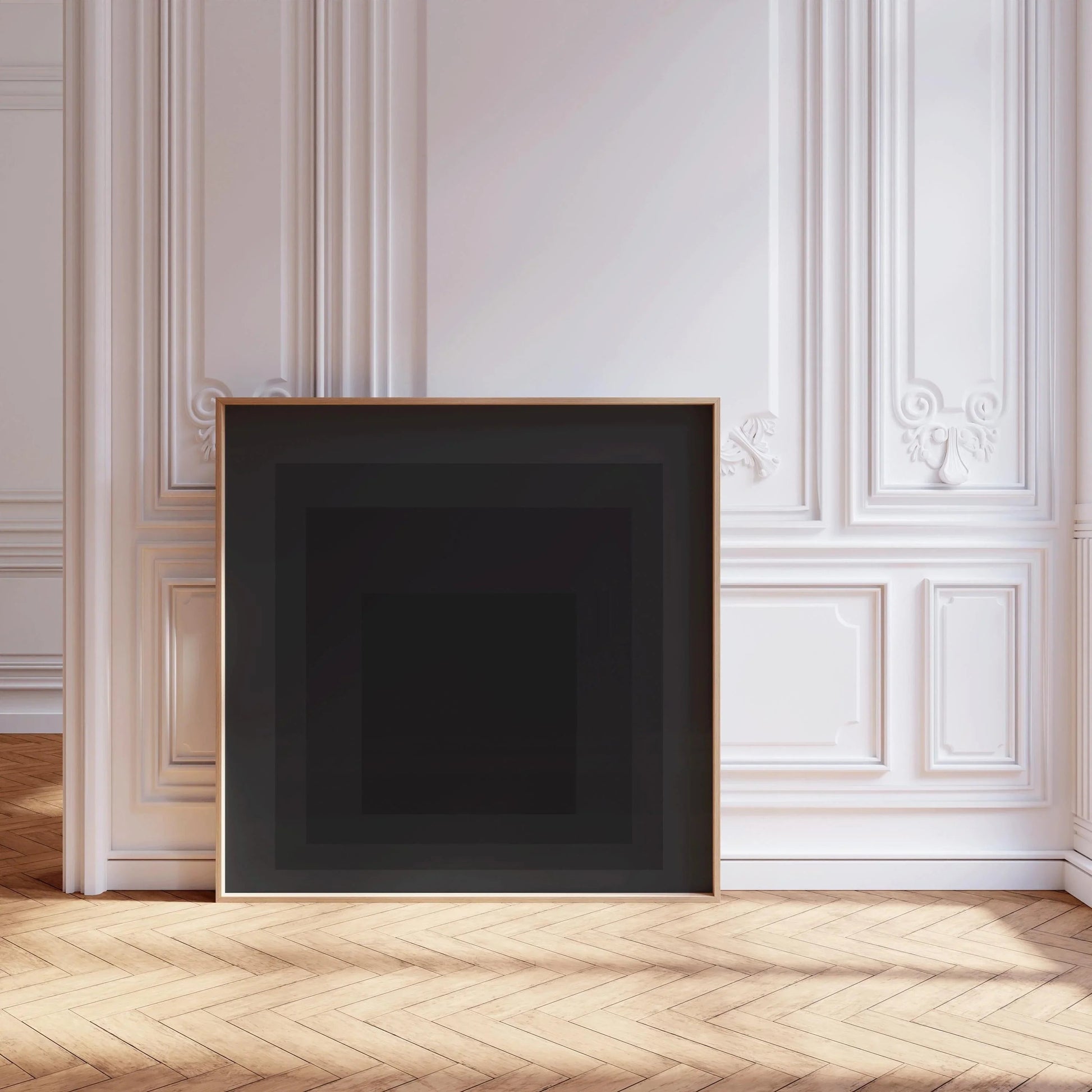 Estampe giclée « Ange » inspirée par Josef Albers : Art moderne du milieu du XXe siècle, hommage noir au carré