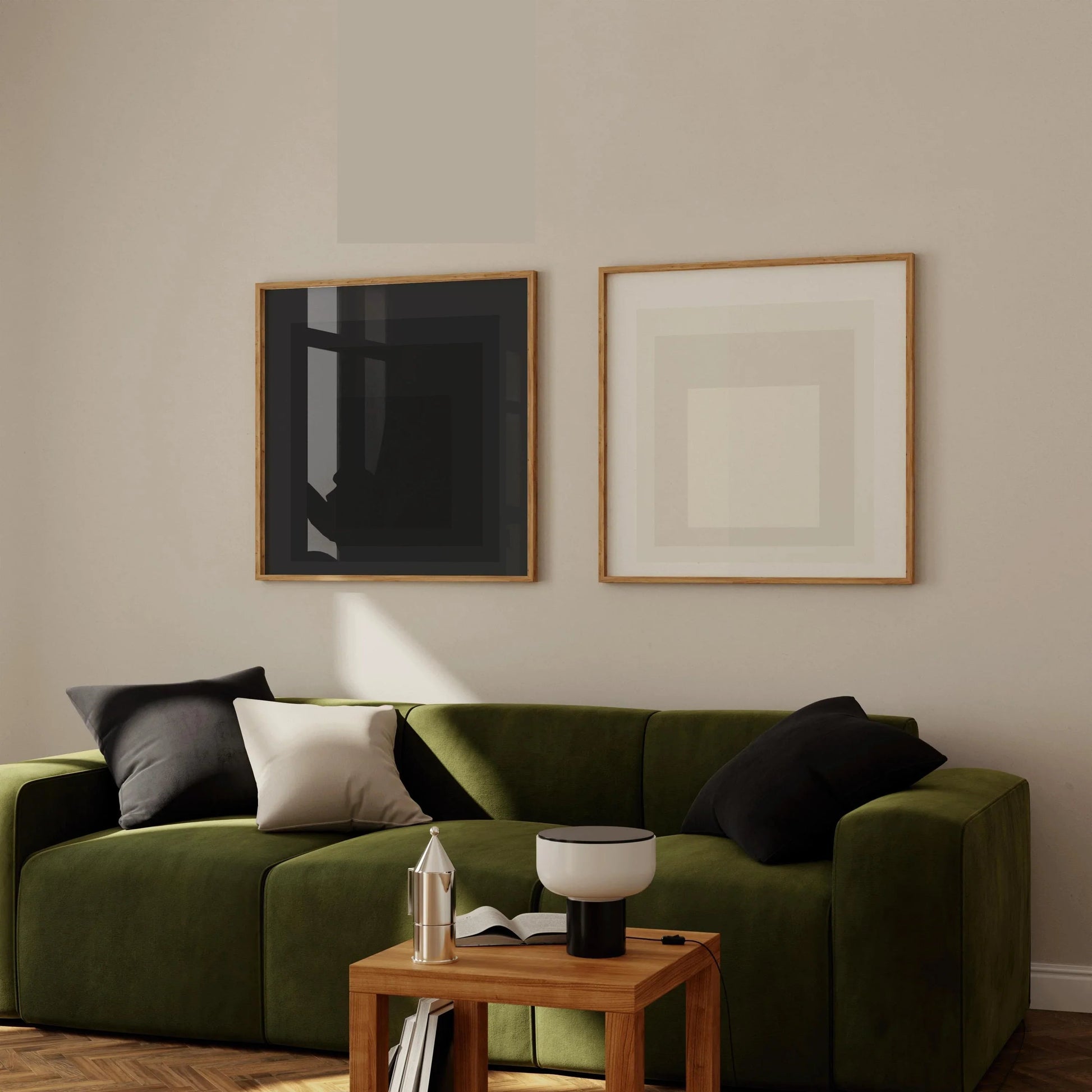 Ensemble d'estampes inspirées de Josef Albers : Duo carré moderne du milieu du siècle
