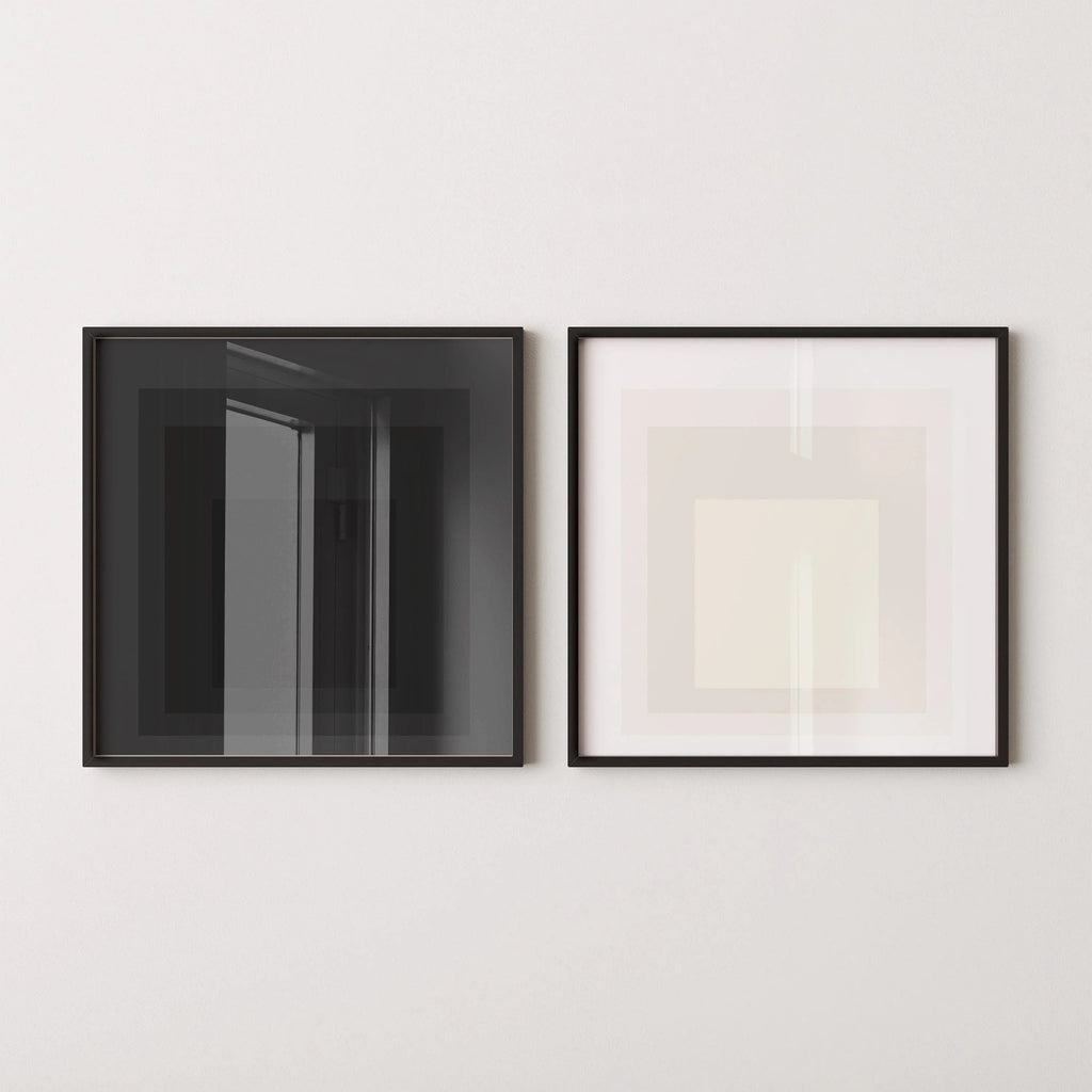 Ensemble d'estampes inspirées de Josef Albers : Duo carré moderne du milieu du siècle
