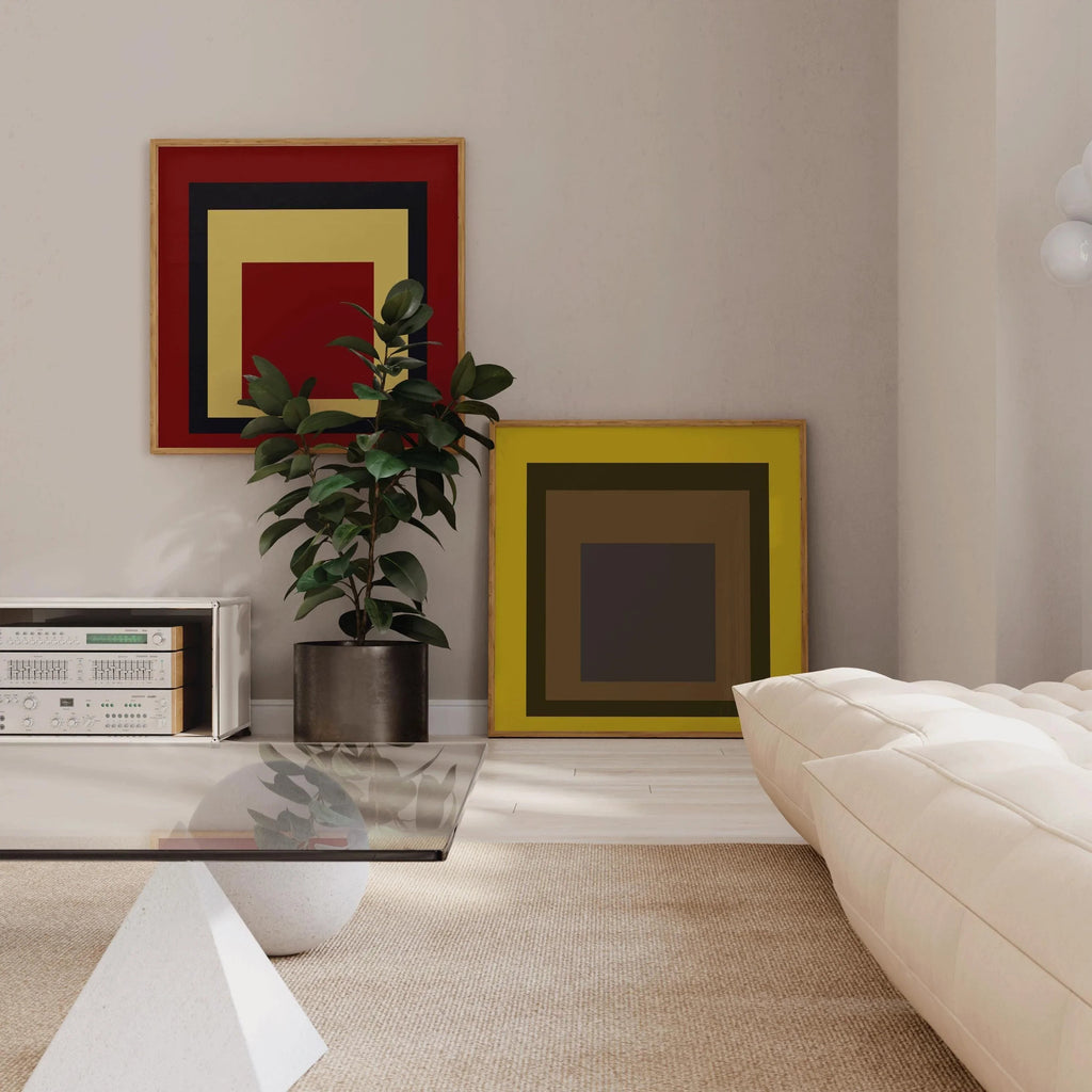 Ensemble d'estampes inspirées de Josef Albers : Hommage carré au style moderne du milieu du siècle