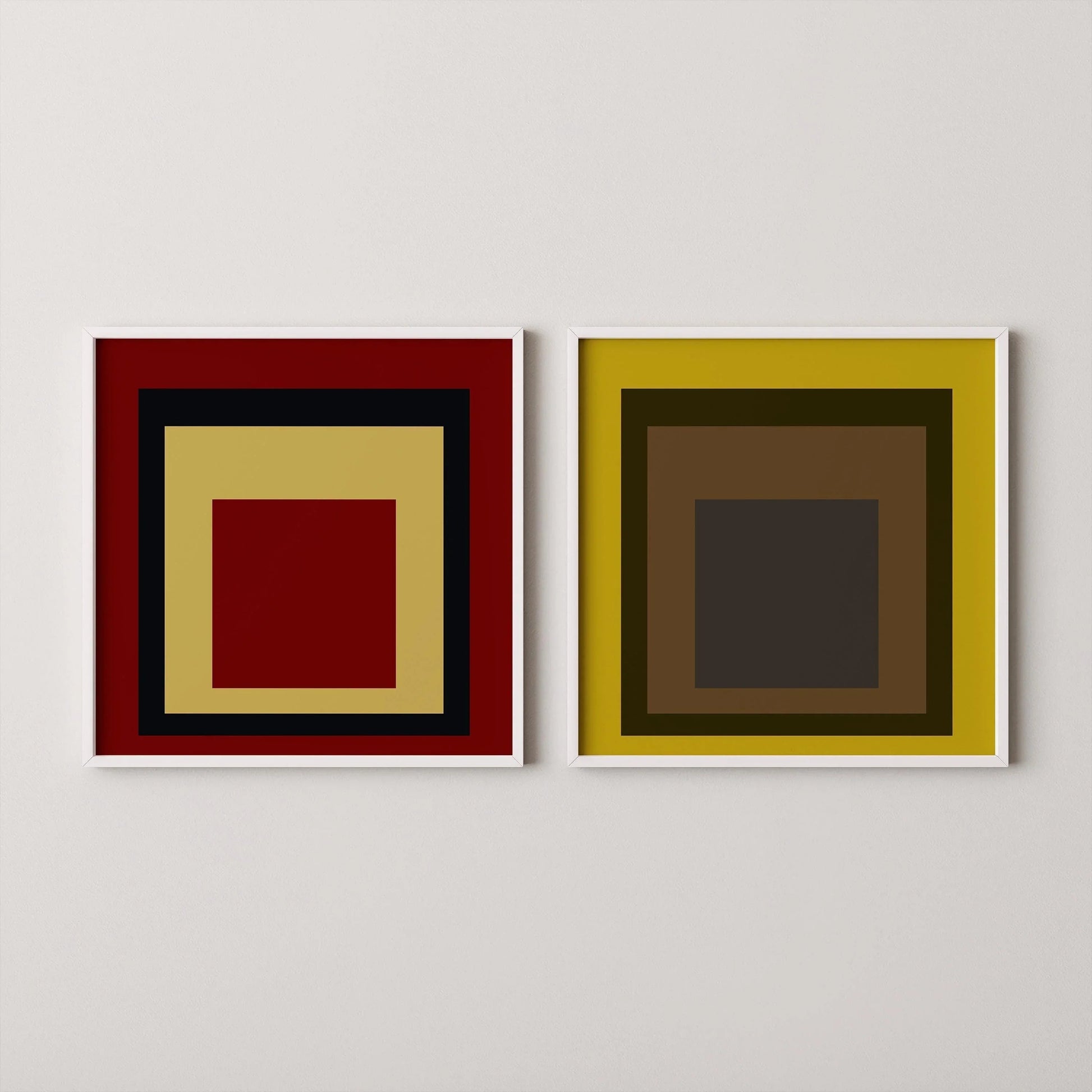 Ensemble d'estampes inspirées de Josef Albers : Hommage carré au style moderne du milieu du siècle