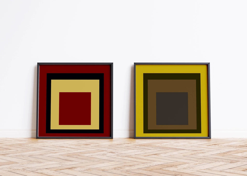 Ensemble d'estampes inspirées de Josef Albers : Hommage carré au style moderne du milieu du siècle