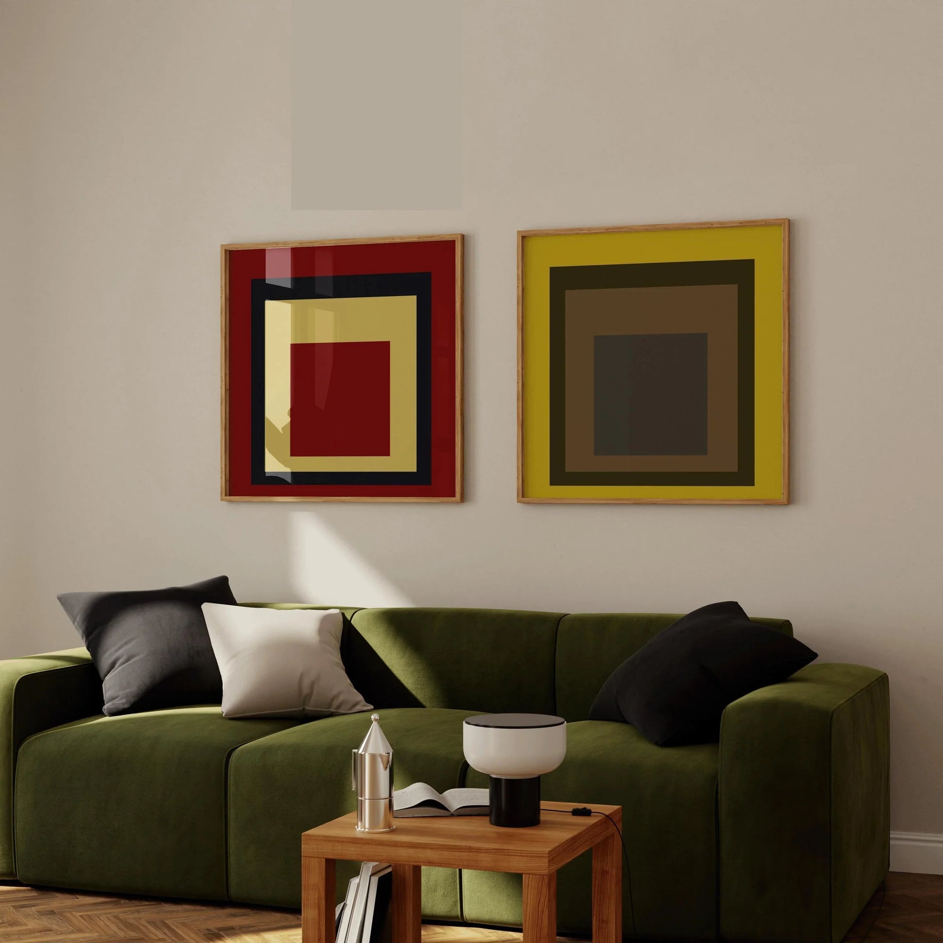 Ensemble d'estampes inspirées de Josef Albers : Hommage carré au style moderne du milieu du siècle