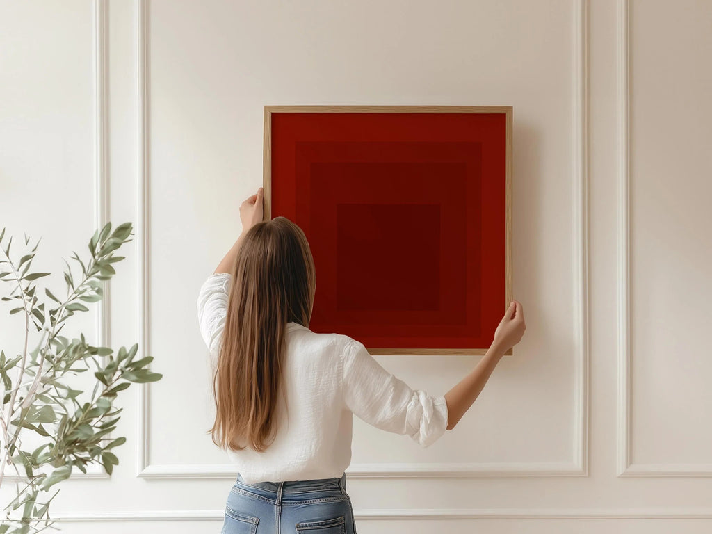 Impression giclée « Inondation » inspirée par Josef Albers : Art moderne du milieu du XXe siècle, hommage rouge au carré