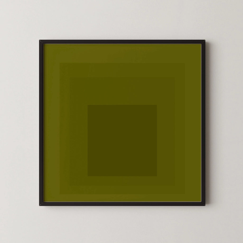 Impression giclée « Hommage au carré » inspirée par Josef Albers, art moderne du milieu du siècle, vert olive
