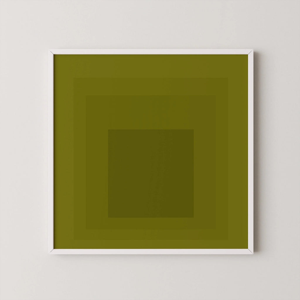 Impression giclée « Hommage au carré » inspirée par Josef Albers, art moderne du milieu du siècle, vert olive