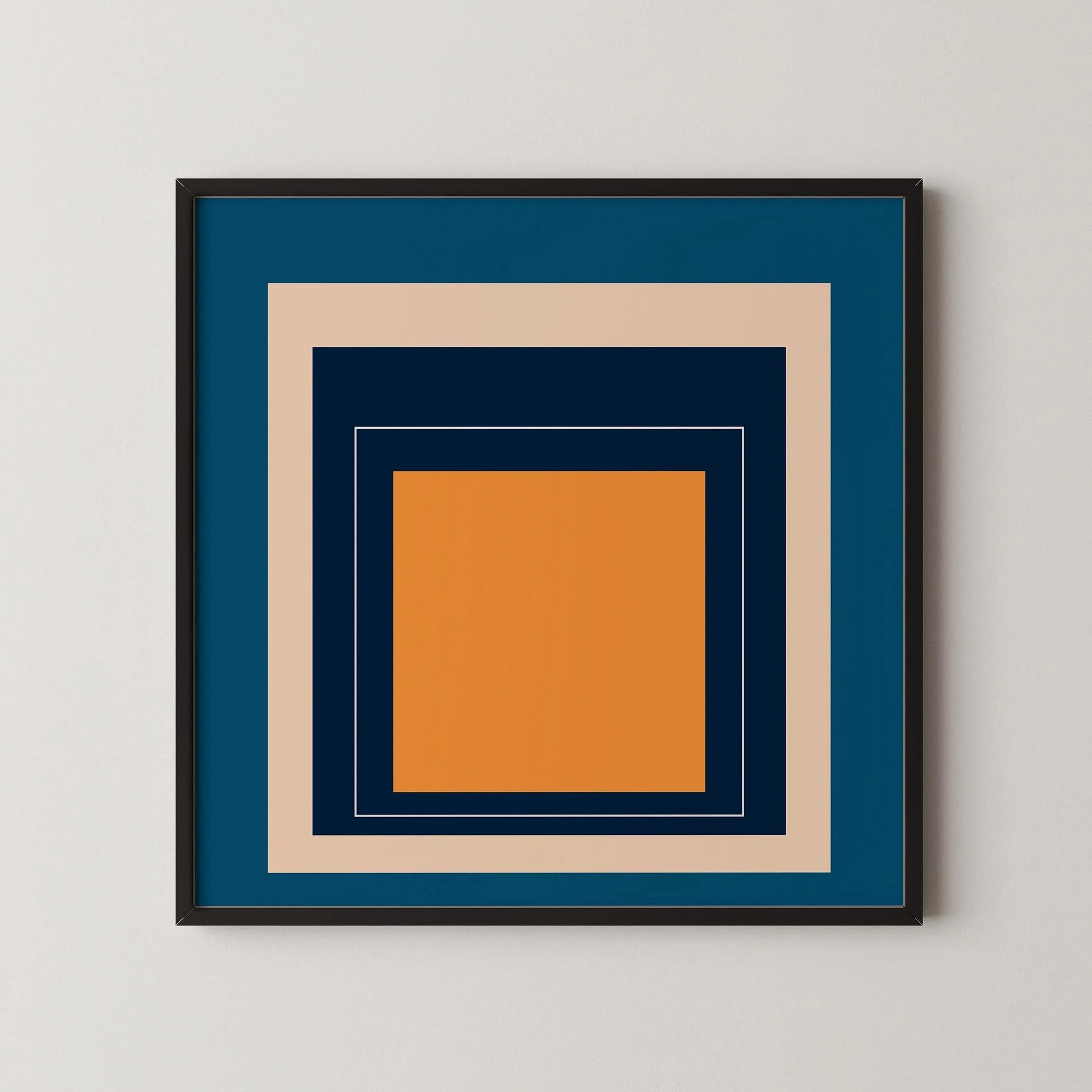 Impression giclée « Metro » inspirée par Josef Albers : art moderne du milieu du XXe siècle, hommage bleu et orange au carré