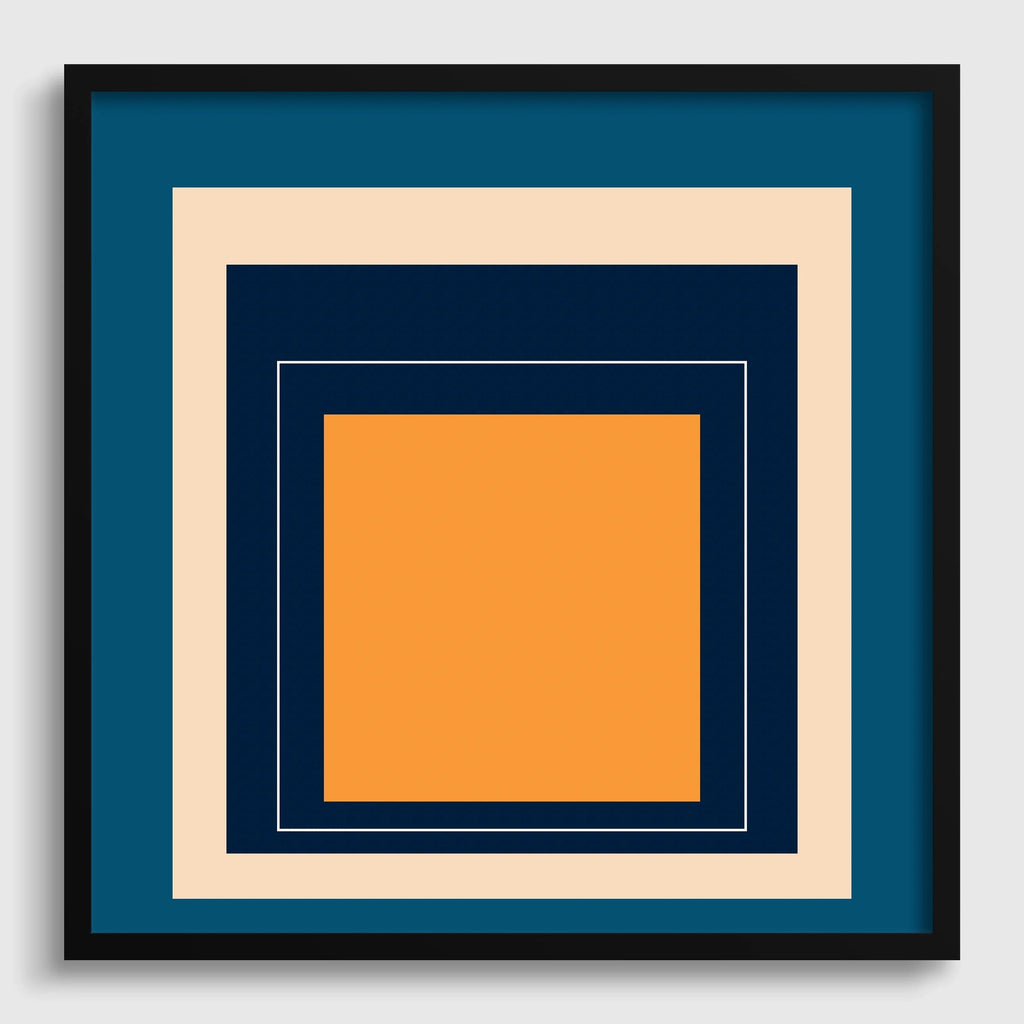 Impression giclée « Metro » inspirée par Josef Albers : art moderne du milieu du XXe siècle, hommage bleu et orange au carré