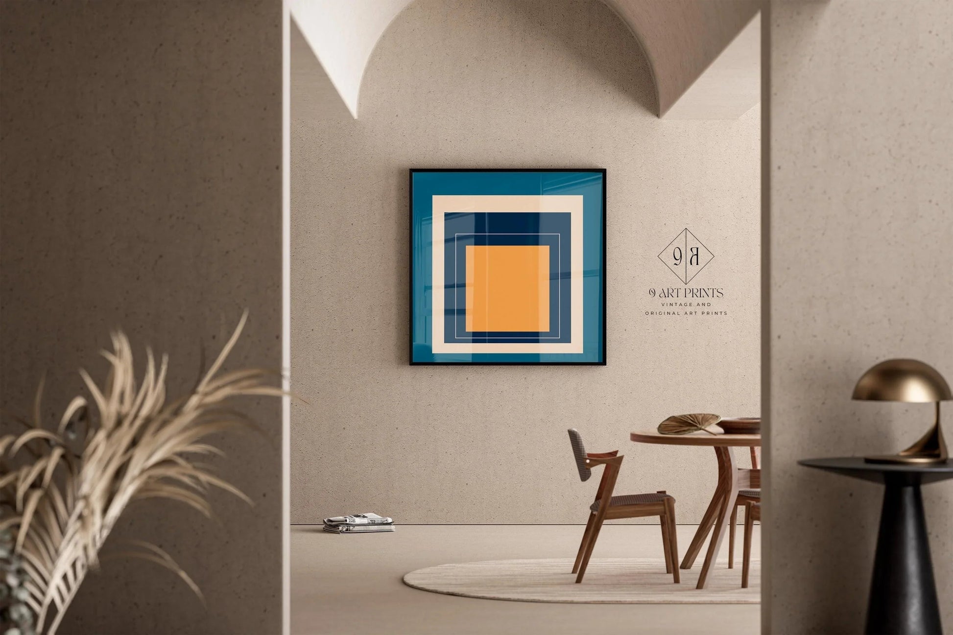 Impression giclée « Metro » inspirée par Josef Albers : art moderne du milieu du XXe siècle, hommage bleu et orange au carré
