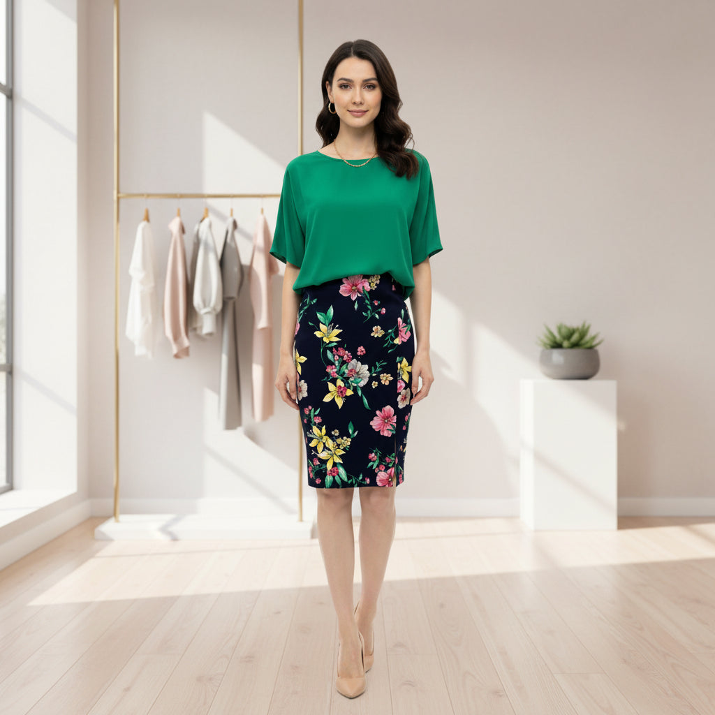 Floral Print Straight Skirt