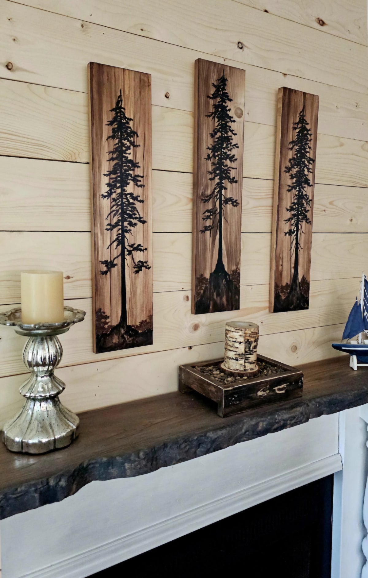 Hand painted wall art tree decor on wood (18" by 5.5")