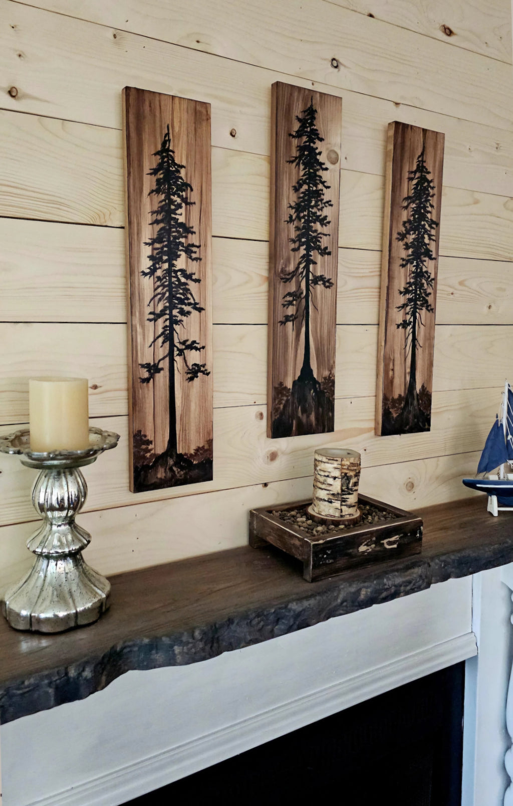 Hand painted wall art tree decor on wood (30" by 5.5")