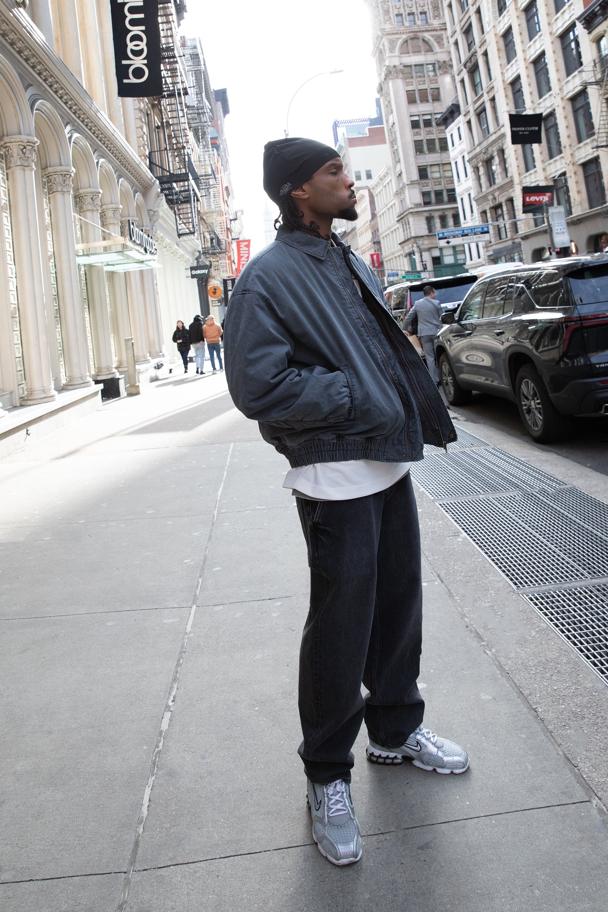 WASHED EFFECT COTTON UTILITY BOMBER JACKET