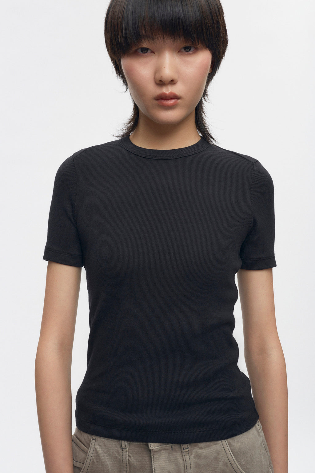 T-shirt côtelé ajusté pour femme