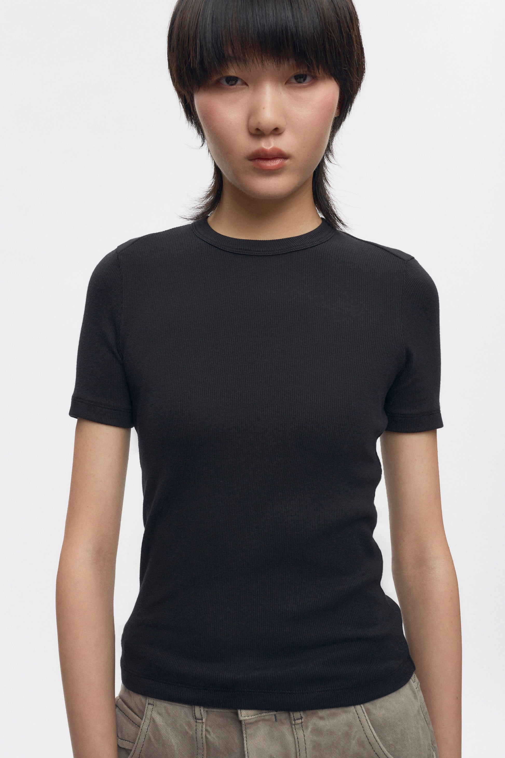 T-shirt côtelé ajusté pour femme