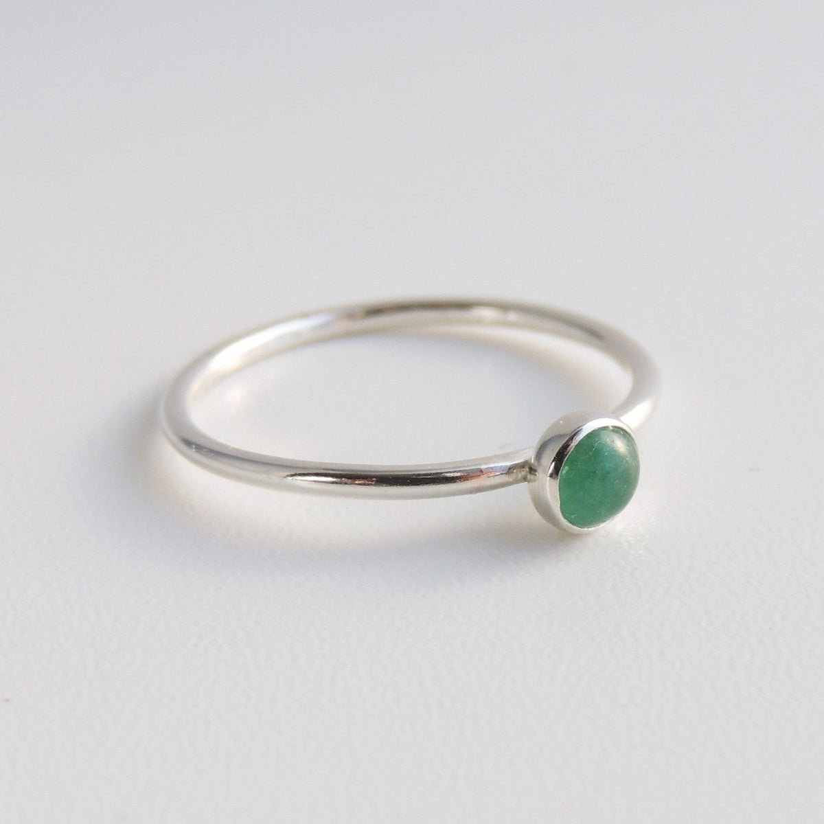 Green Aventurine Ring Sterling Silver Stacking Ring Green Stone Ring