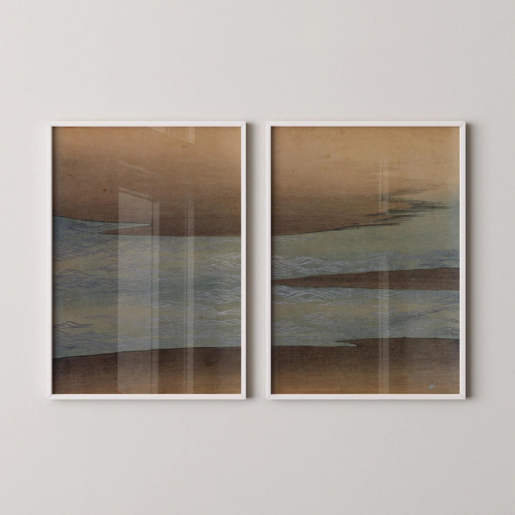 Estampe « Petites vagues » de Kamisaka Sekka : Duo d'estampes japonaises anciennes