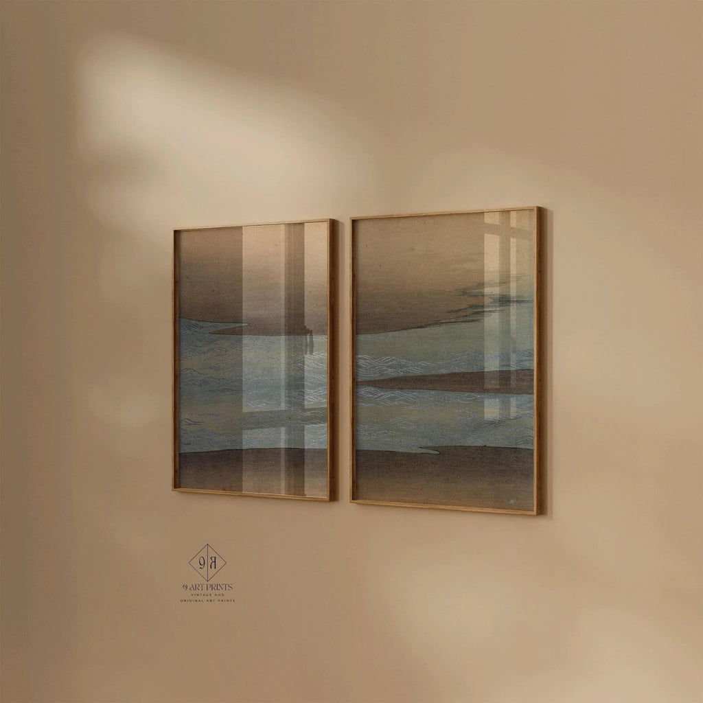 Estampe « Petites vagues » de Kamisaka Sekka : Duo d'estampes japonaises anciennes