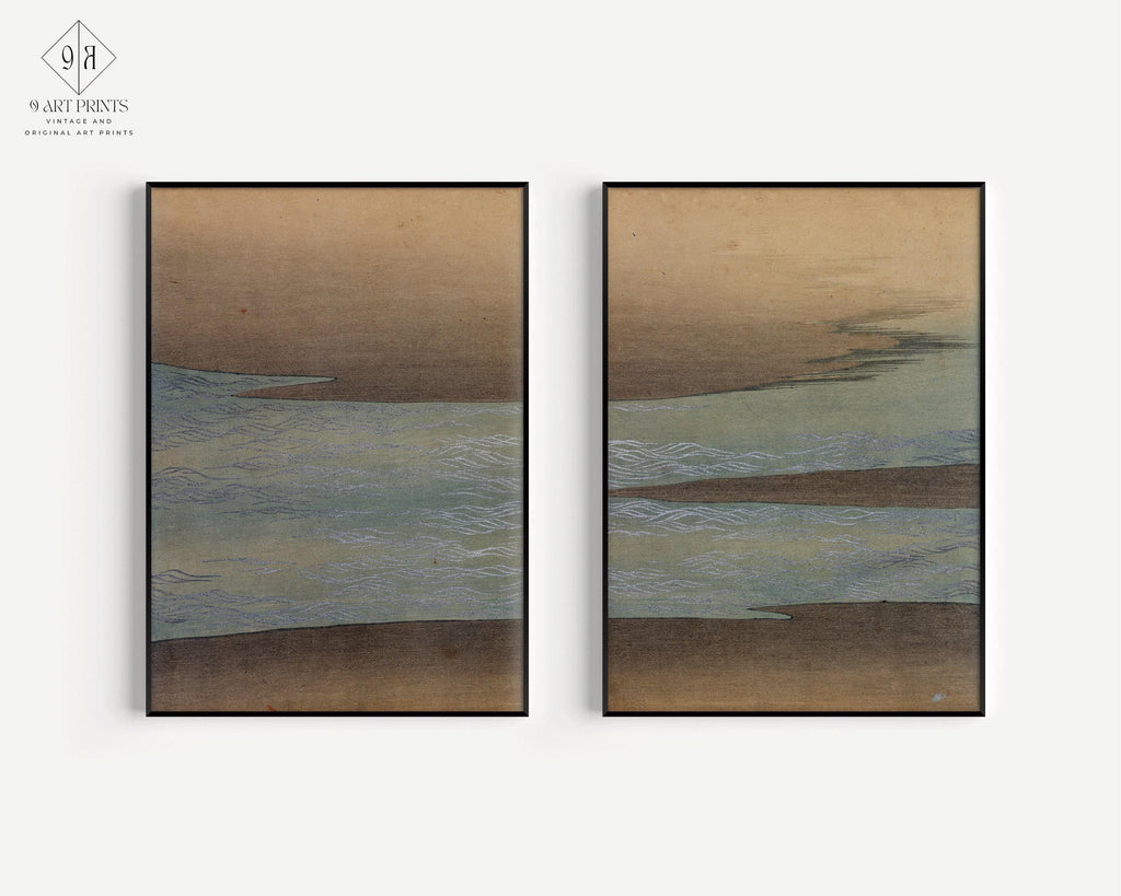Estampe « Petites vagues » de Kamisaka Sekka : Duo d'estampes japonaises anciennes