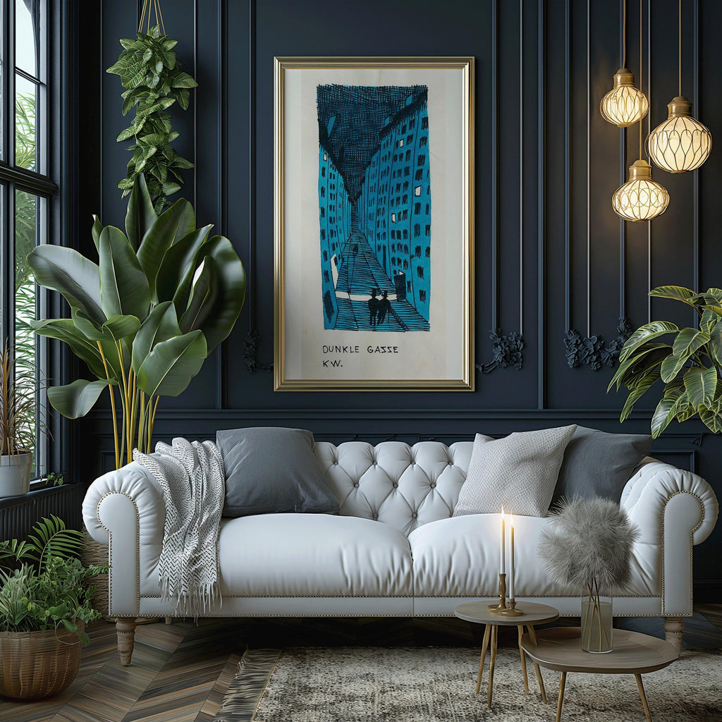 Karl Wiener "Dunkle Gasse" Art Print: Vintage Framed Vertical Alleyway (2x1)