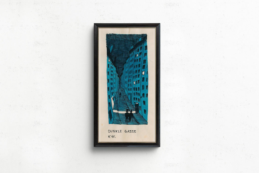 Karl Wiener "Dunkle Gasse" Art Print: Vintage Framed Vertical Alleyway (2x1)