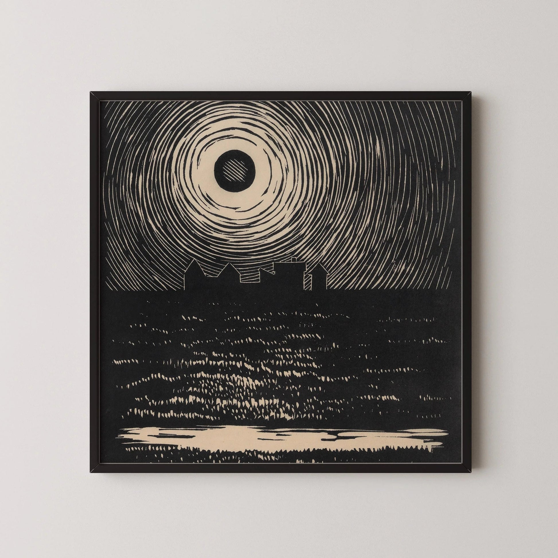 Estampe « Coucher de soleil » de Karl Wiener : Croquis en noir et blanc, impression d'art giclée
