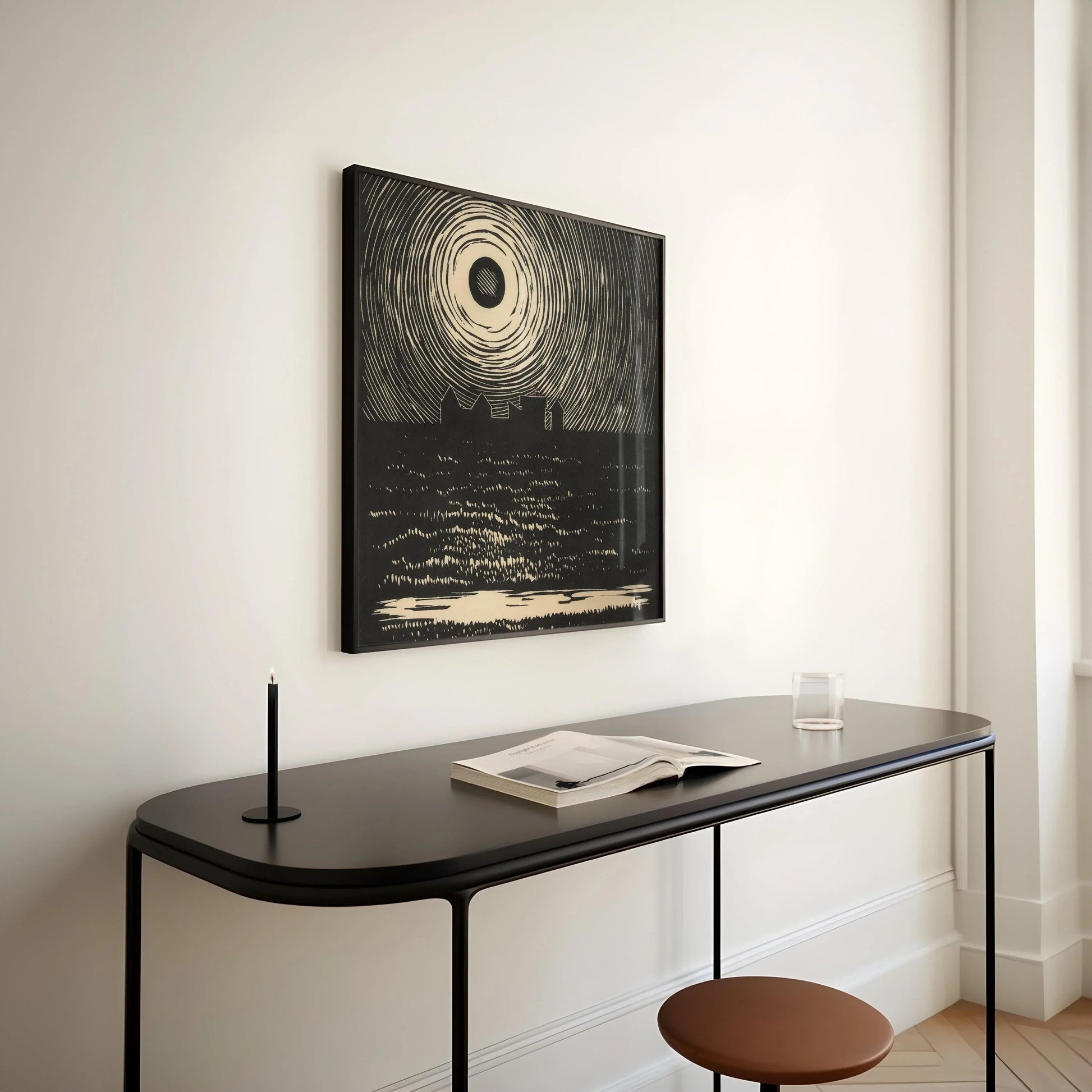 Estampe « Coucher de soleil » de Karl Wiener : Croquis en noir et blanc, impression d'art giclée