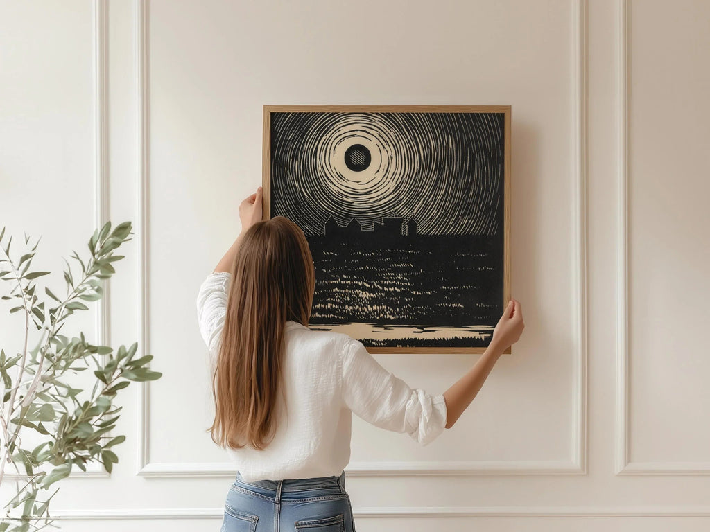 Estampe « Coucher de soleil » de Karl Wiener : Croquis en noir et blanc, impression d'art giclée