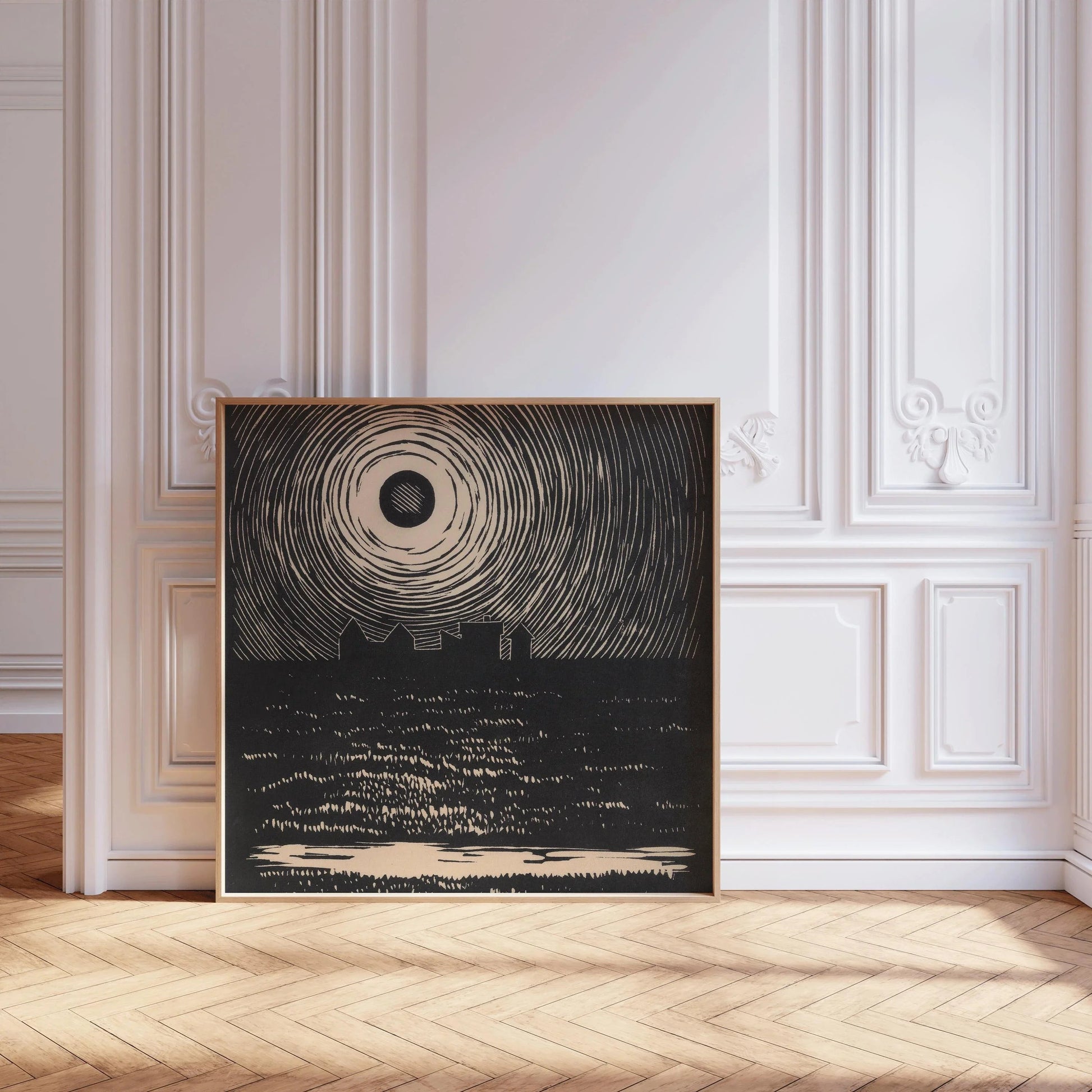 Estampe « Coucher de soleil » de Karl Wiener : Croquis en noir et blanc, impression d'art giclée