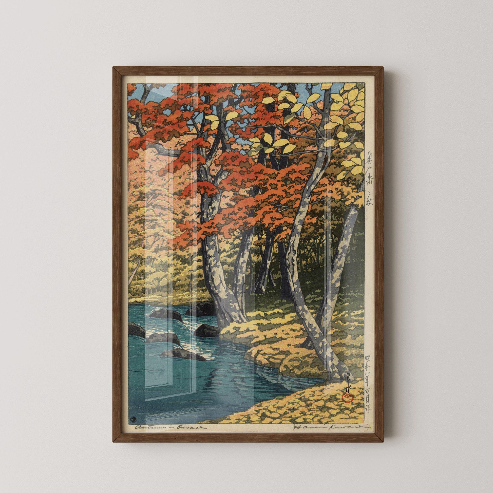 Kawase Hasui Autumn Forest Print: Japanese Woodcut Art, Tranquil Stream