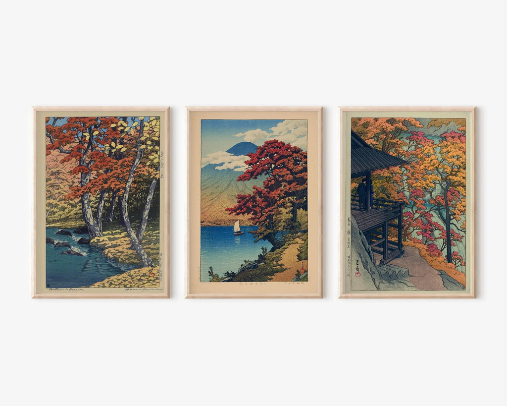 Kawase Hasui Ensemble d'impression de paysage d'automne japonais : Lac Chuzenji et chutes Furukoda