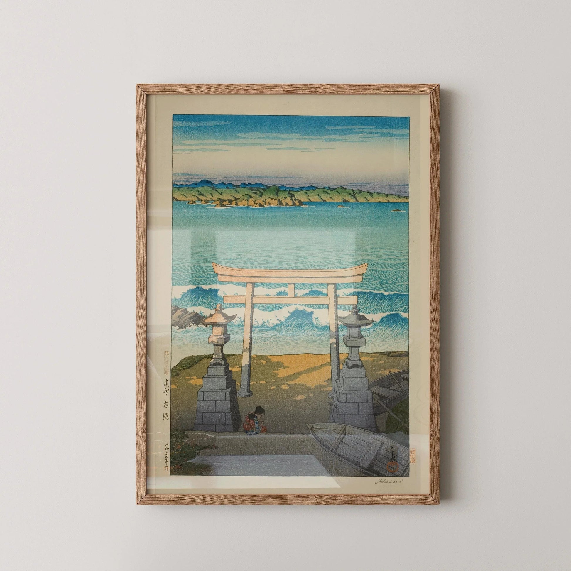 Estampe de Kawase Hasui représentant l'océan Pacifique : art ancien japonais sur bois
