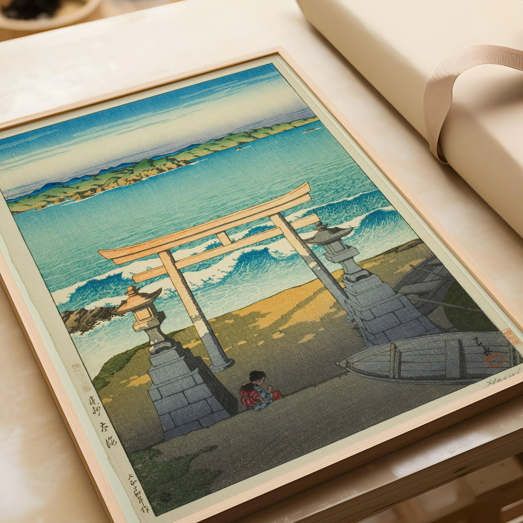 Estampe de Kawase Hasui représentant l'océan Pacifique : art ancien japonais sur bois