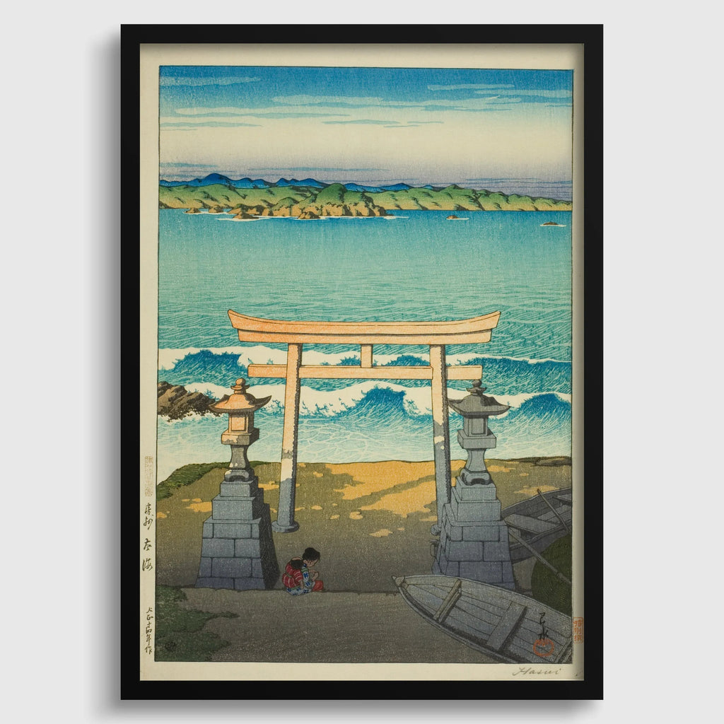 Estampe de Kawase Hasui représentant l'océan Pacifique : art ancien japonais sur bois