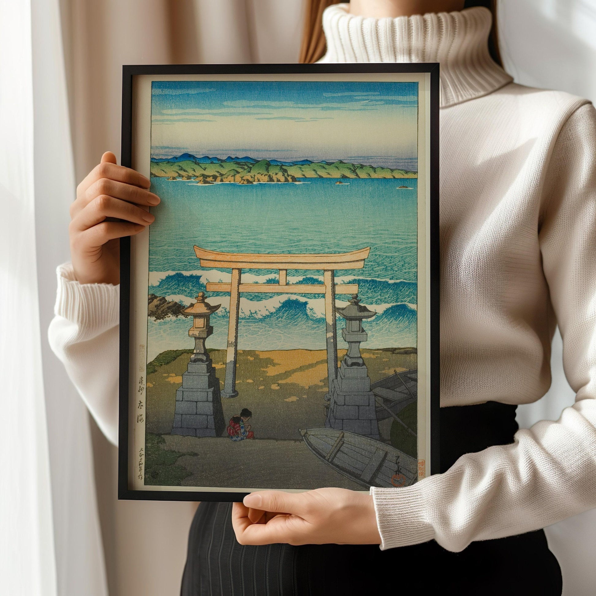 Estampe de Kawase Hasui représentant l'océan Pacifique : art ancien japonais sur bois