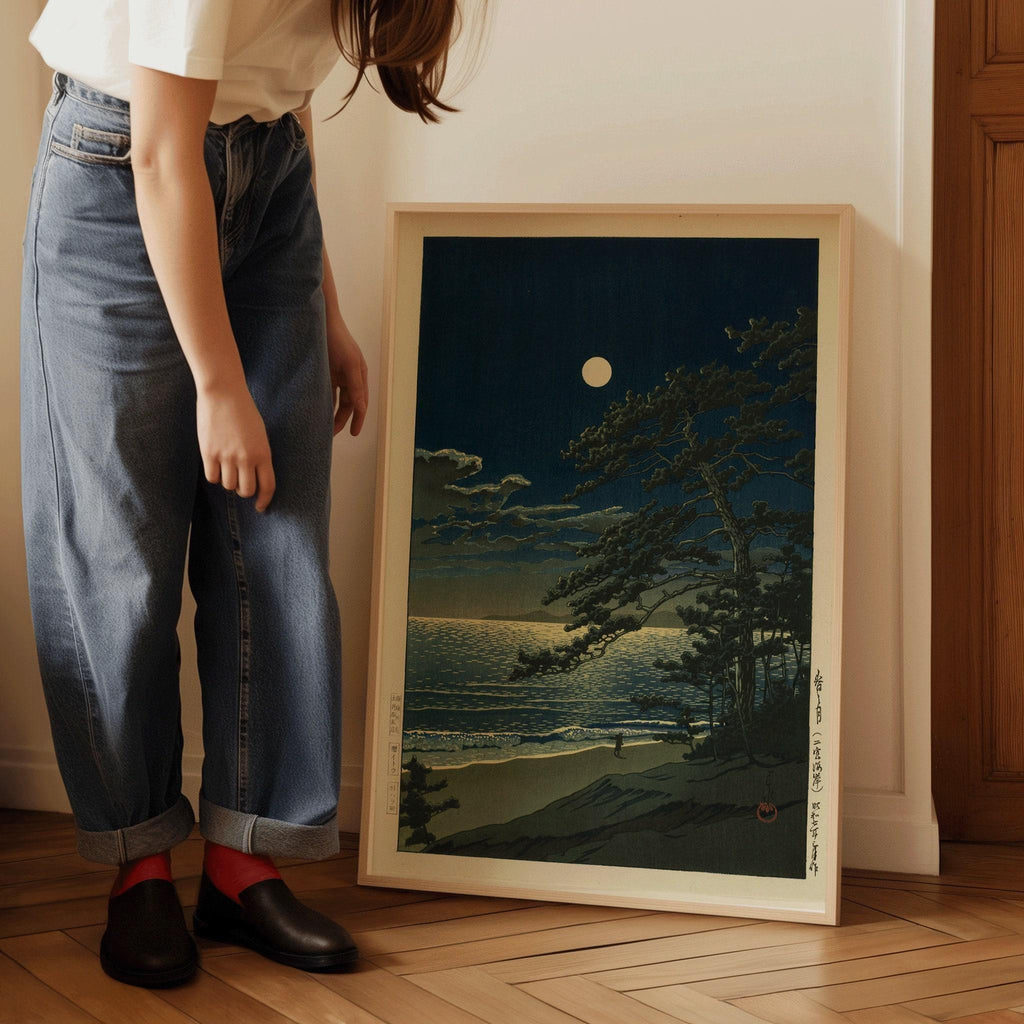 Estampe de Kawase Hasui représentant la lune de printemps : art japonais sur bois Ukiyo-e