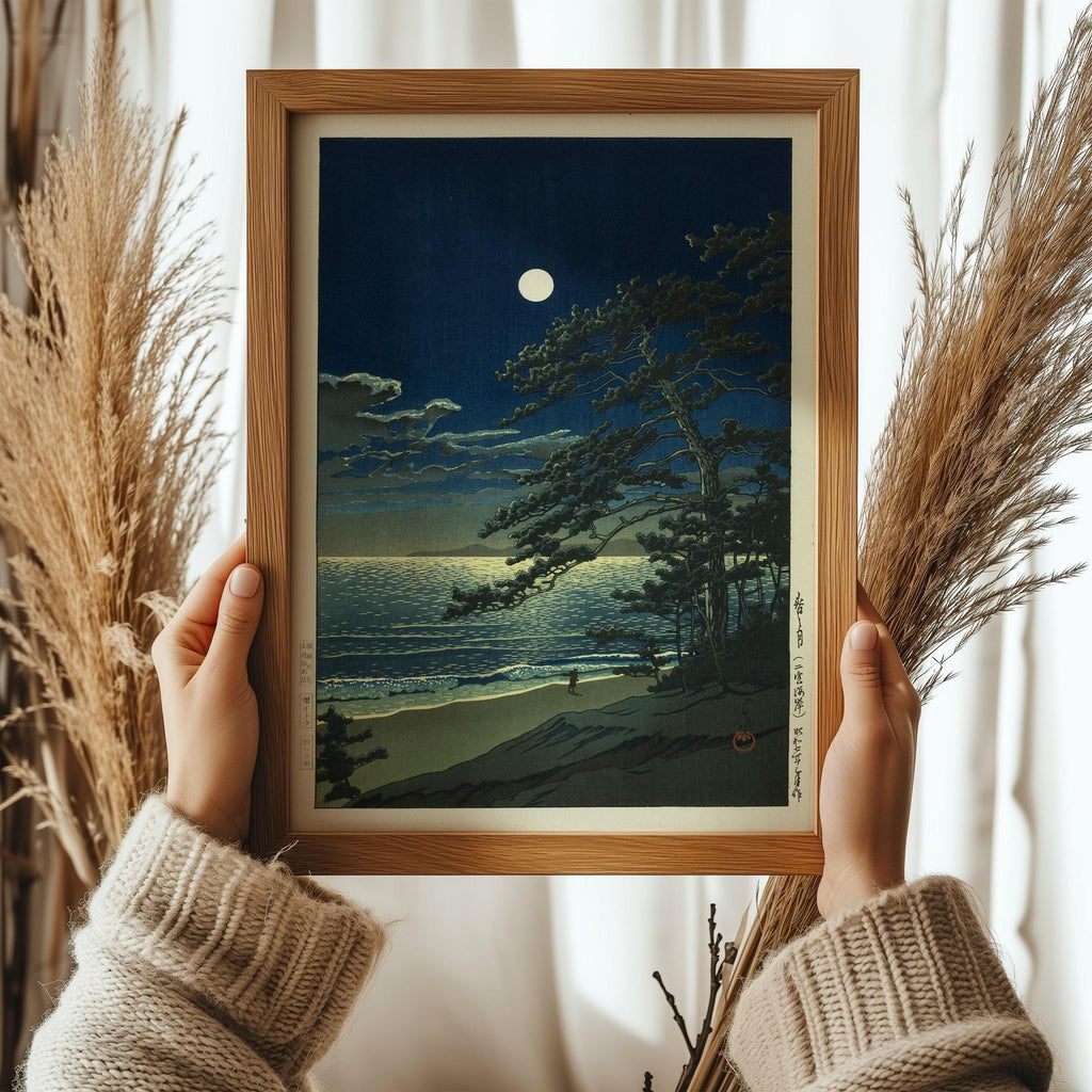 Estampe de Kawase Hasui représentant la lune de printemps : art japonais sur bois Ukiyo-e